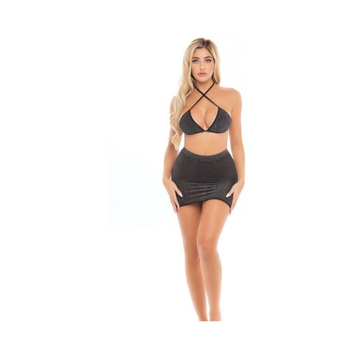 Pink Lipstick Black Cherry Strap Halter Bra & Skirt Black O/s