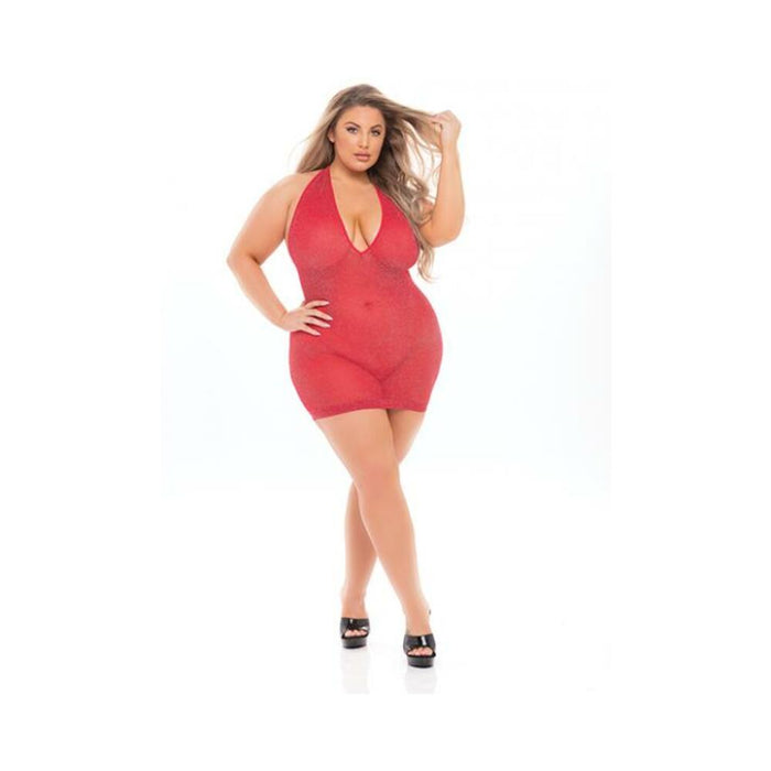 Pink Lipstick Love Bite Plunge Halter Dress (fits Up To 3x) Red Qn