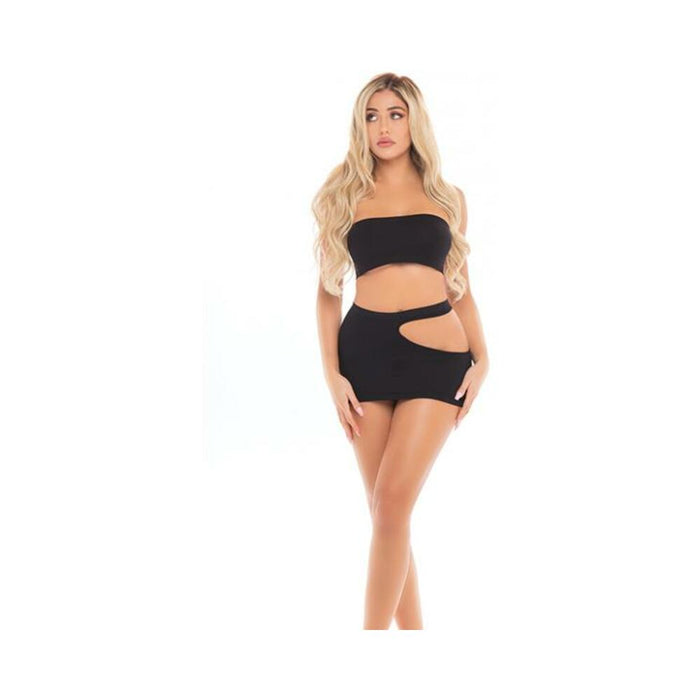 Pink Lipstick Femme Seamless Bandeau & Skirt Black O/s