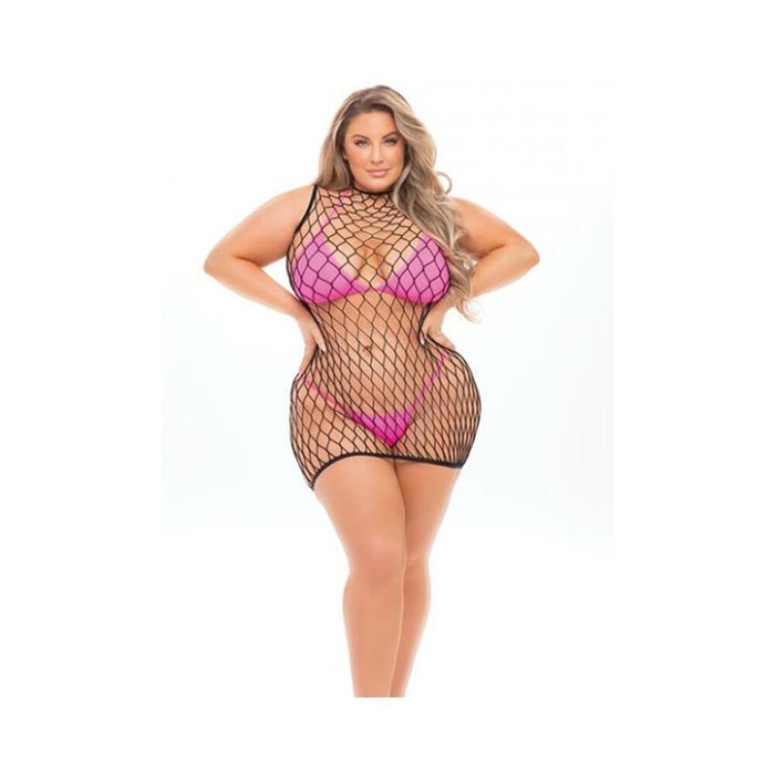 Pink Lipstick Neon Nights Large Fishnet Dress, Tri Top & G-string (fits Up To 3x) Neon Pink Qn