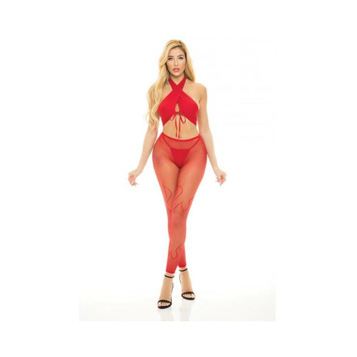 Pink Lipstick Gives You Hell Halter Bra, Pantyhose & G-string Red O/s