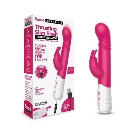 Rabbit Essentials Thrusting Slim Shaft Rabbit Vibrator Pink | SexToy.com