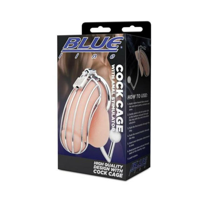 Blue Line Metal Cock Cage With Anal Stimulator | SexToy.com