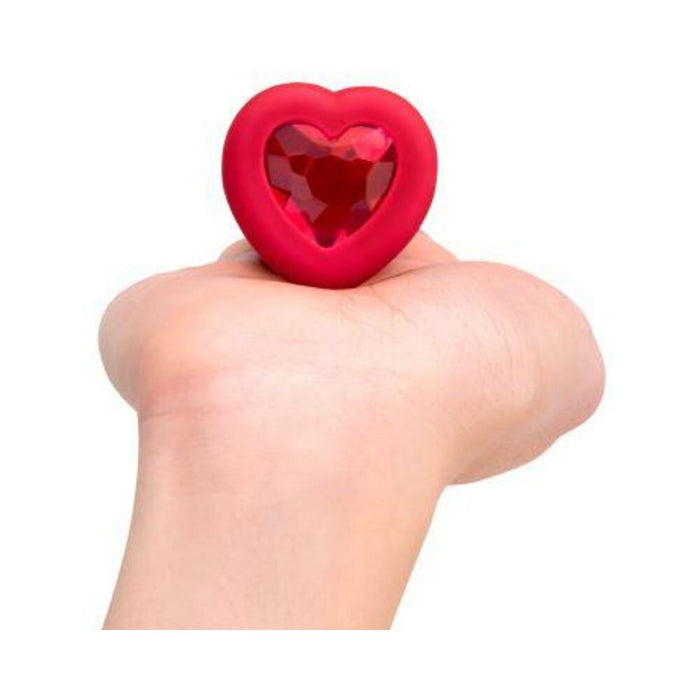 B Vibe Vibrating Heart Shaped Jewel Plug M/l Red (net)