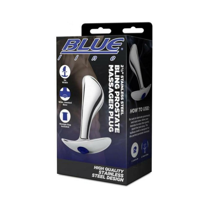 Blue Line 2.5" Stainless Steel Bling Prostate Massager Plug