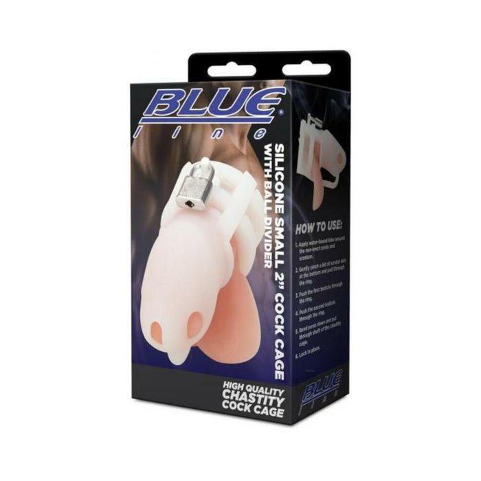 Blue Line 2" Silicone Mini Cock Cage With Ball Divider - White
