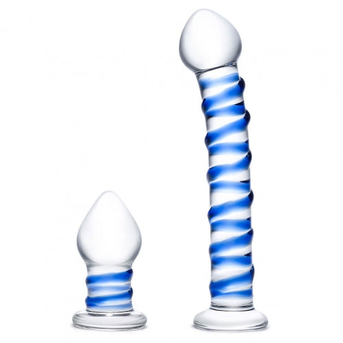Glas 2-piece Double Penetration Glass Swirly Dildo & Butt Plug Set | SexToy.com