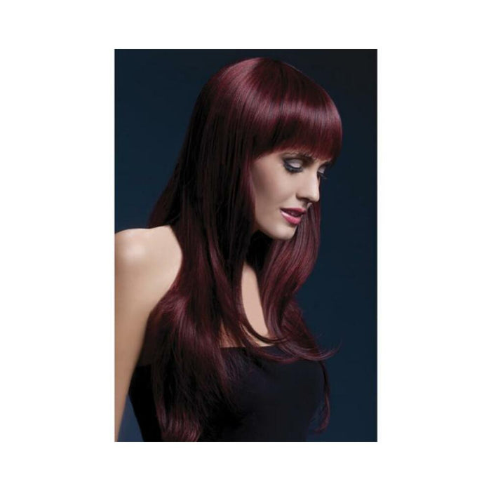 Smiffy Fever Wig Sienna 26 inches Long Feathered Black Cherry