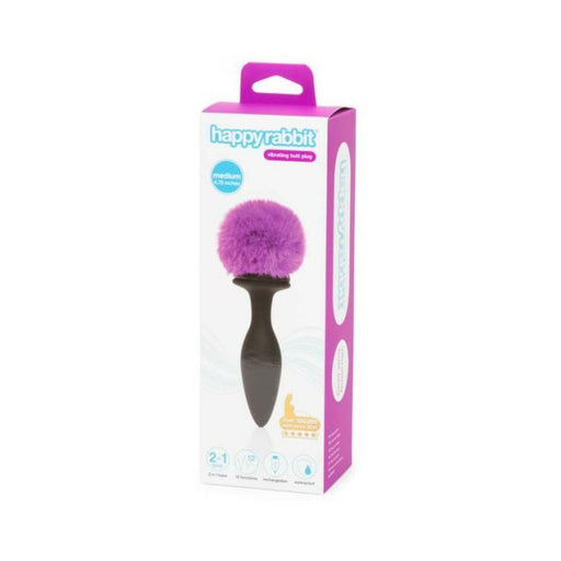 Happy Rabbit Rechargeable Vibrating Butt Plug With Interchangeable Gem And Purple Puff Medium | SexToy.com