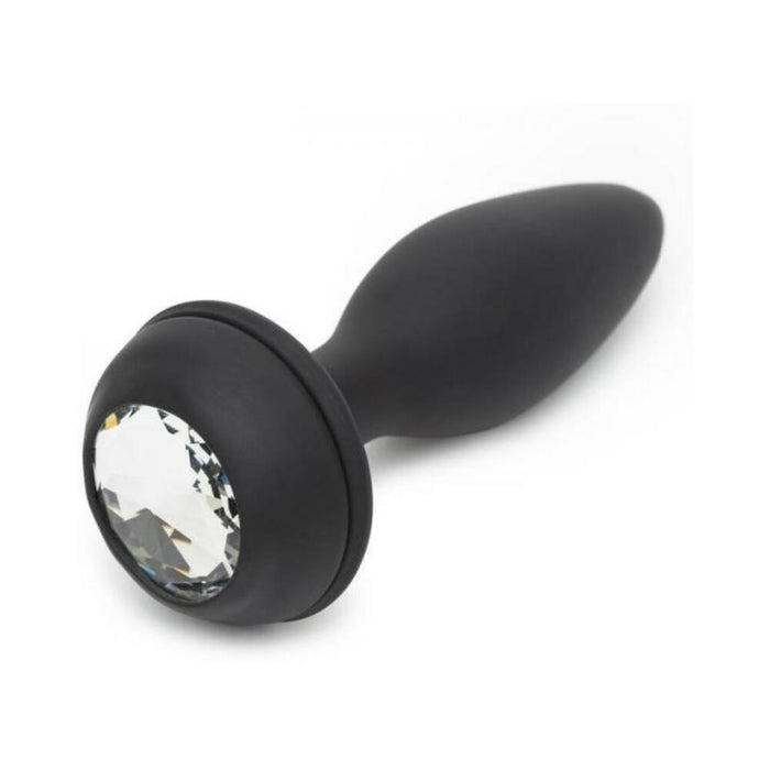 Happy Rabbit Rechargeable Vibrating Butt Plug With Interchangeable Gem And Purple Puff Medium | SexToy.com