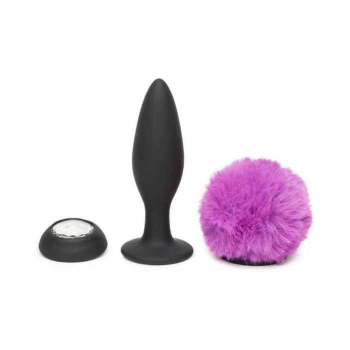 Happy Rabbit Rechargeable Vibrating Butt Plug With Interchangeable Gem And Purple Puff Medium | SexToy.com