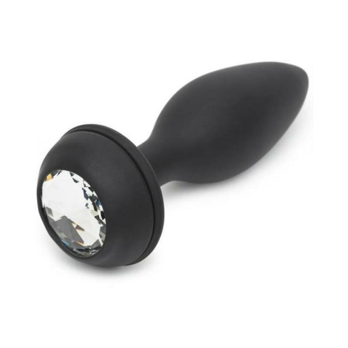 Happy Rabbit Rechargeable Vibrating Butt Plug With Interchangeable Gem And Purple Puff Large | SexToy.com