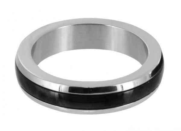 Stainless Steel Cock Ring With Black Band Large