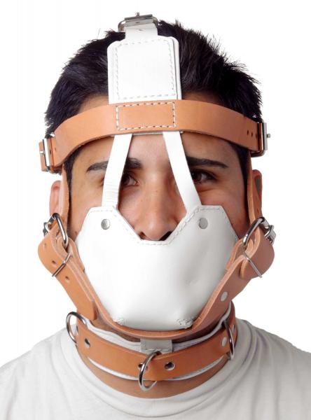 White And Tan Hospital Style Leather Muzzle