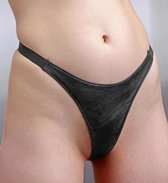 Spiked Leather Thong Panties S/M Black