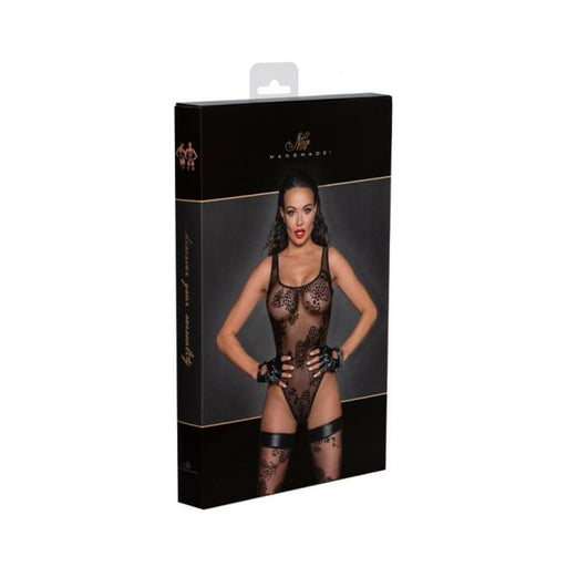Noir Handmade Tulle Bodysuit With Patterned Flock Embroidery M | SexToy.com