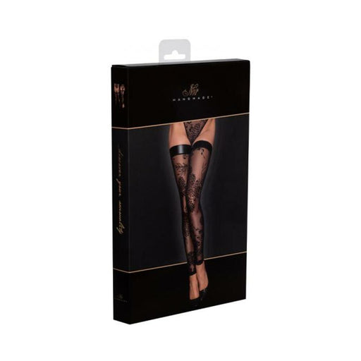 Noir Handmade Tulle Stockings With Patterned Flock Embroidery S | SexToy.com