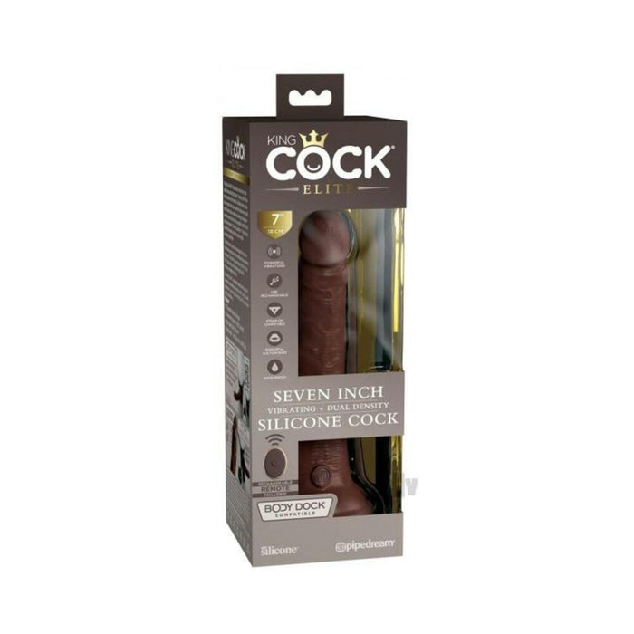 King Cock Elite Vibrating Silicone Dual-density Cock With Remote 7 In. Brown | SexToy.com