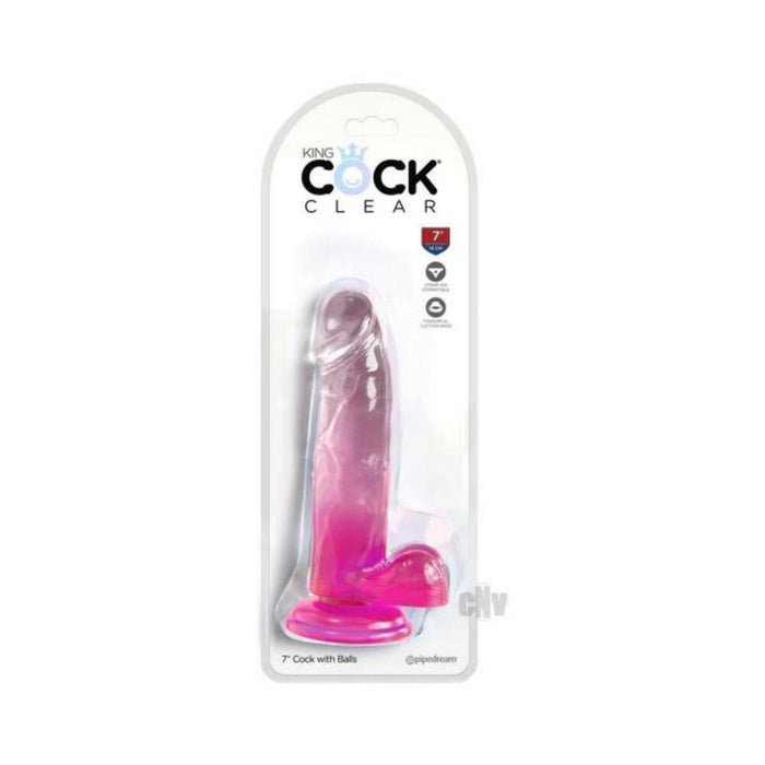 King Cock Clear With Balls 7in Pink