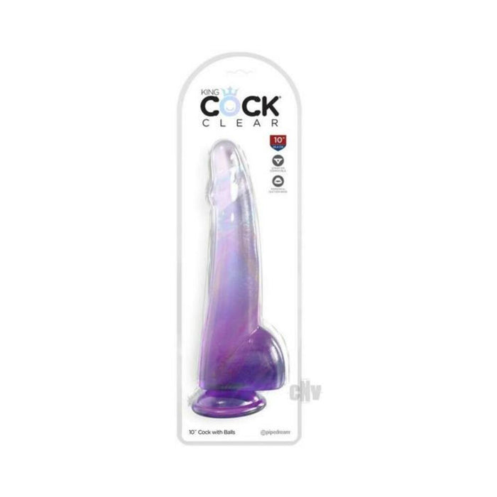 King Cock Clear With Balls 10inpurple