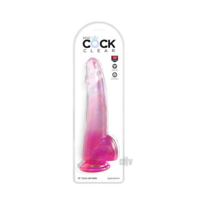 King Cock Clear With Balls 10in Pink