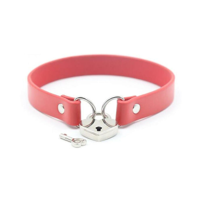 Ple'sur Pvc Collar With Heart Lock & Key Red