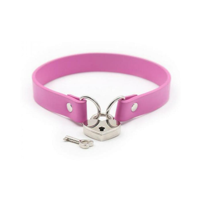 Ple'sur Pvc Collar With Heart Lock & Key Pink