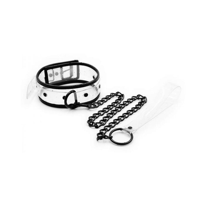 Ple'sur Pvc Contrast-piping D-ring Collar & Leash Clear/black