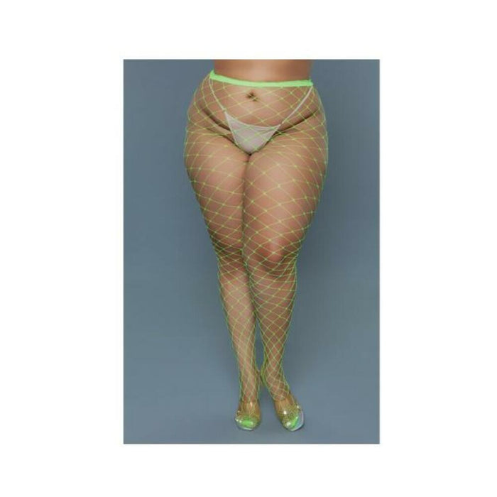 Bewicked Oversized Fishnet Pantyhose Neon Green Queen Size