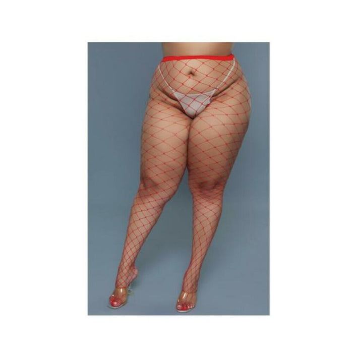 Bewicked Oversized Fishnet Pantyhose Red Queen Size