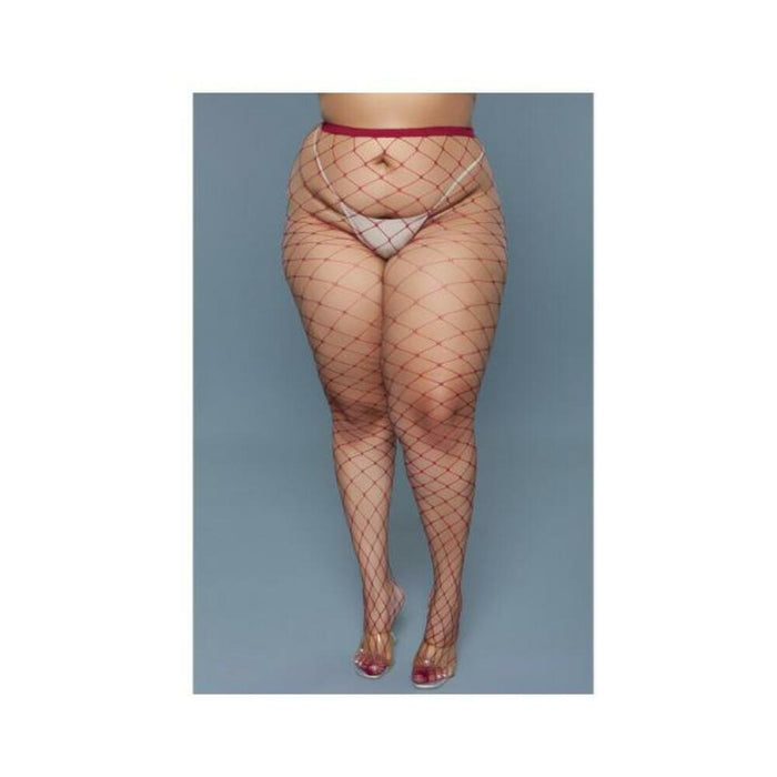 Bewicked Oversized Fishnet Pantyhose Burgundy Queen Size