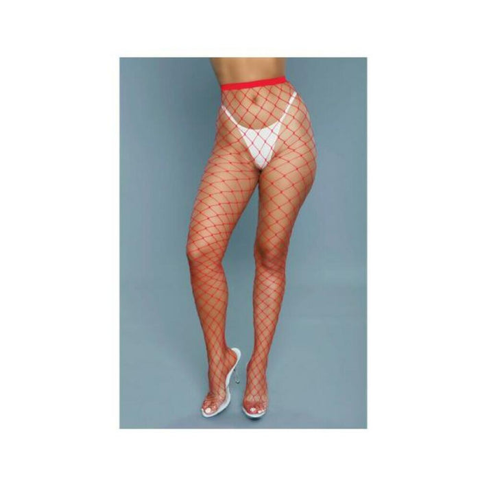 Bewicked Oversized Fishnet Pantyhose Red O/s
