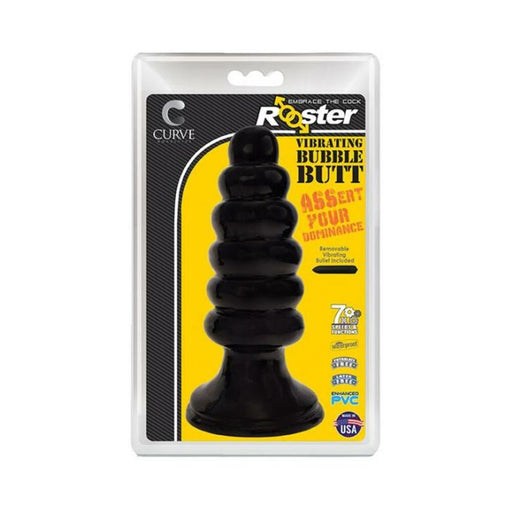 Rooster Vibrating Bubble Butt Ribbed Plug Black | SexToy.com