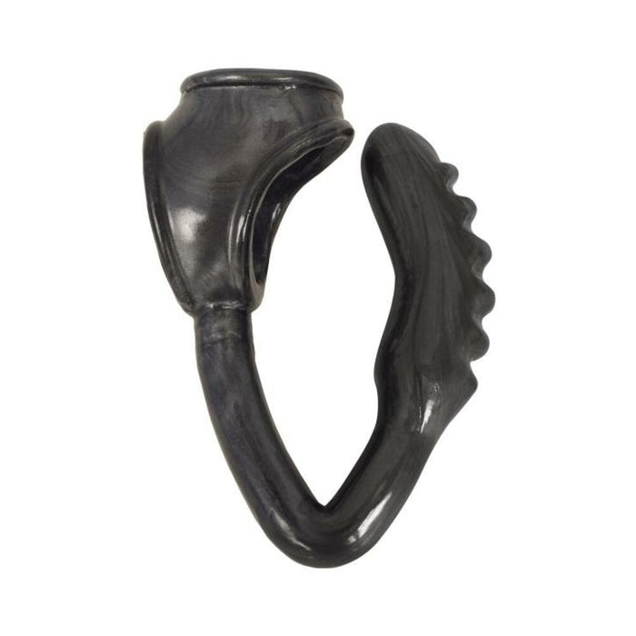 The Duke Cock And Ball Ring With Anal Plug Black