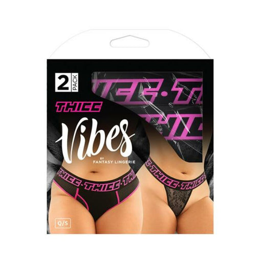 Vibes Thicc Buddy Pack 2 Pc. Athletic Mesh Boyfriend Brief & Lace Thong Qs Black/pink | SexToy.com