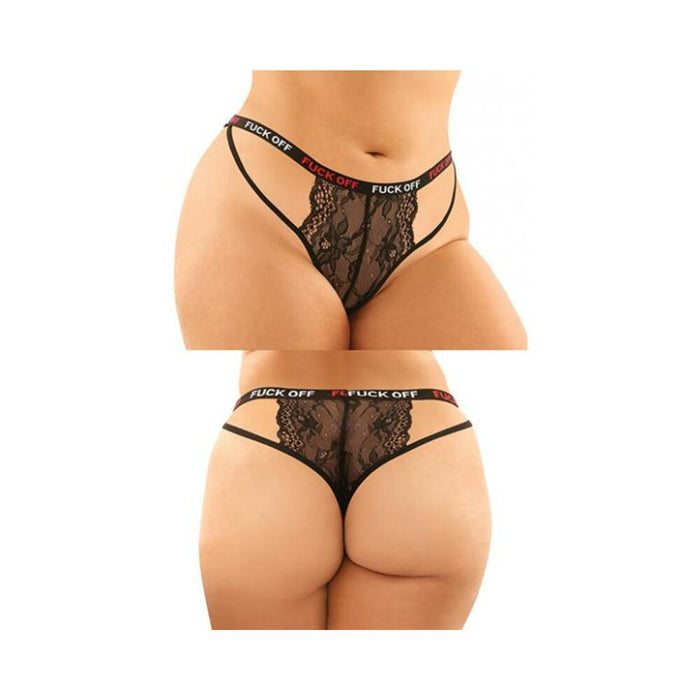 Vibes Fuck Off Buddy Pack 2 Pc. Cutout Lace Panty & Caged Thong Qs Black | SexToy.com