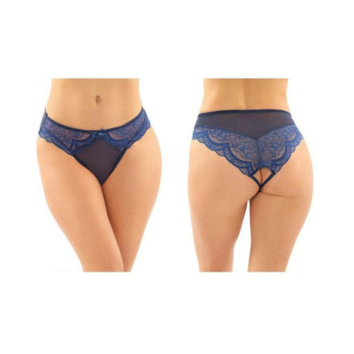 Cassia Crotchless Lace And Mesh Panty 6-pack L/xl Navy | SexToy.com