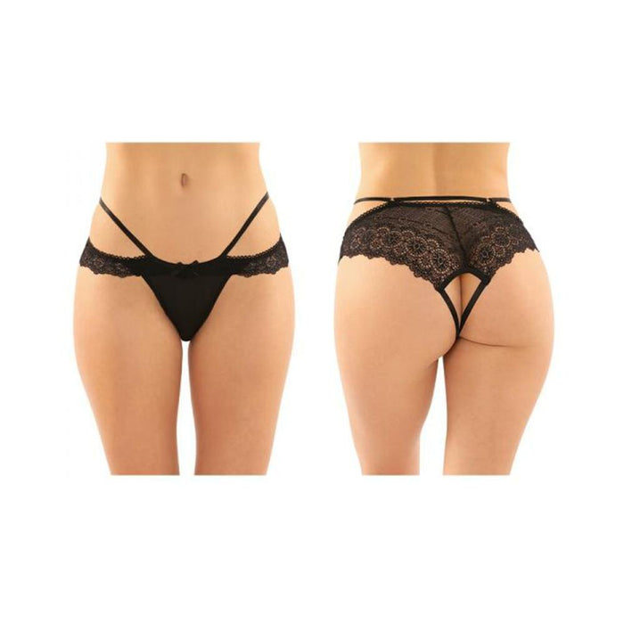 Posey Strappy Lace And Microfiber Crotchless Panty 6-pack S/m Black | SexToy.com