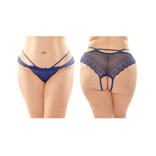 Posey Strappy Lace And Microfiber Crotchless Panty 6-pack Q/s Navy | SexToy.com