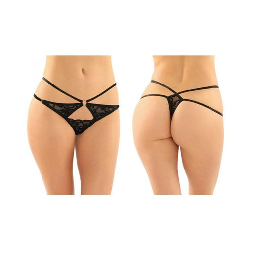 Jasmine Strappy Lace Thong With Front Keyhole Cutout 6-pack S/m Black | SexToy.com