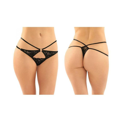 Jasmine Strappy Lace Thong With Front Keyhole Cutout 6-pack L/xl Black | SexToy.com