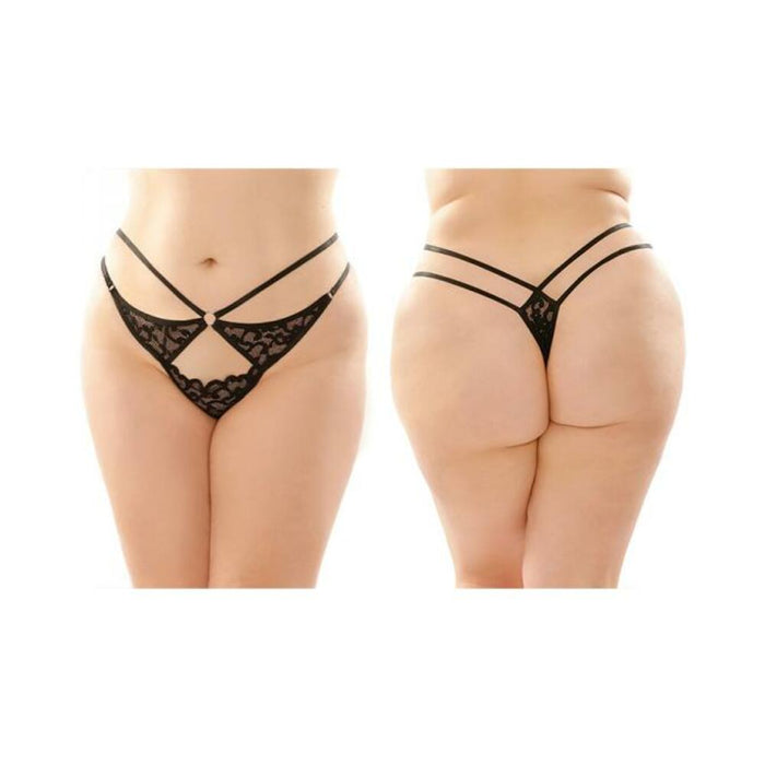 Jasmine Strappy Lace Thong With Front Keyhole Cutout 6-pack Q/s Black | SexToy.com