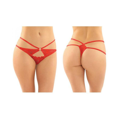 Jasmine Strappy Lace Thong With Front Keyhole Cutout 6-pack S/m Red | SexToy.com