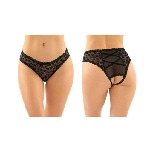 Daisy Crotchless Lace And Mesh Panty With Criss-cross Panel Back 6-pack L/xl Black | SexToy.com