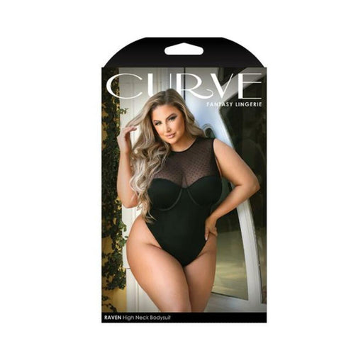 Curve Raven High-neck Bodysuit With Back Cutout And Snap Closure Black 1x/2x | SexToy.com