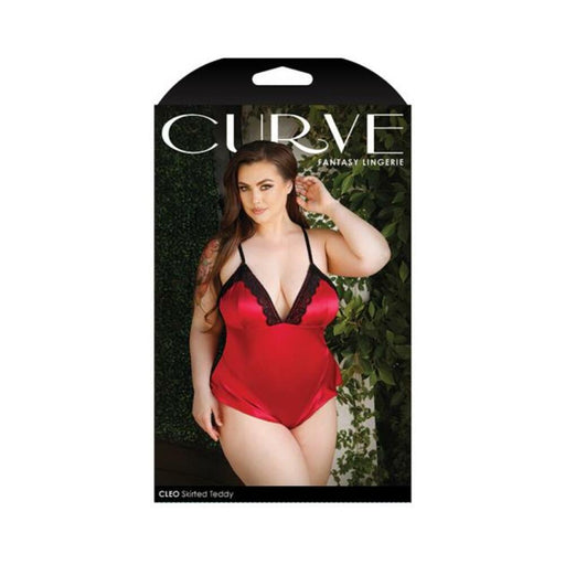 Curve Cleo Skirted Teddy With Lace Trim And Snap Closure Red 1x/2x | SexToy.com