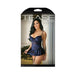 Tease Elle Floral Burnout Velvet Skirted Bustier, Matching Panty & Removable Garters Navy S/m | SexToy.com