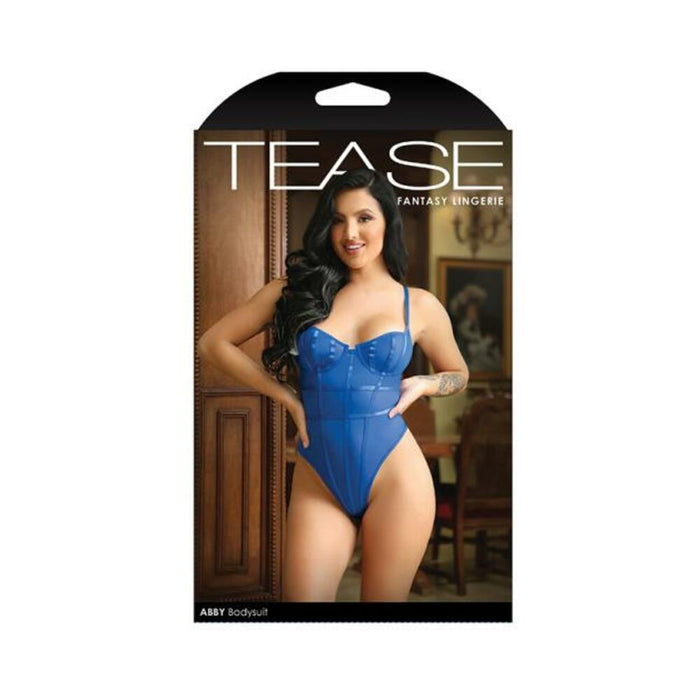 Tease Abby Bodysuit With Structured Elastic Detail, Thong-cut Back And Snap Closure Cobalt Blue S/m | SexToy.com