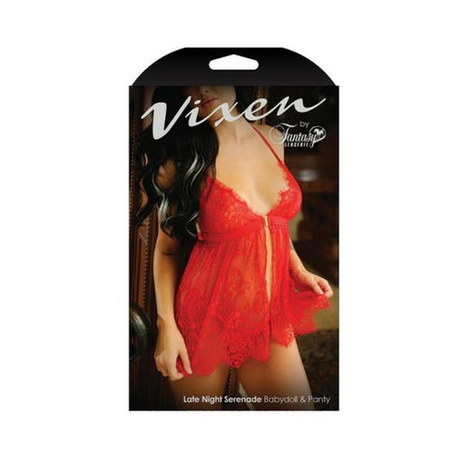 Vixen Late Night Serenade Front Clasp Lace Babydoll & Crotchless G-string Panty Red O/s | SexToy.com