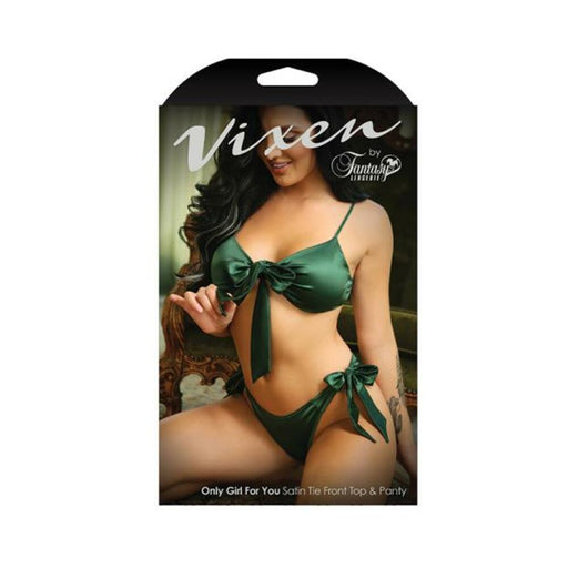Vixen Only Girl For You Satin Tie-front Top & Matching Panty Emerald O/s | SexToy.com
